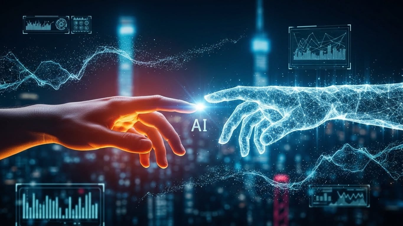Artificial intelligence concepts showing human and AI interaction