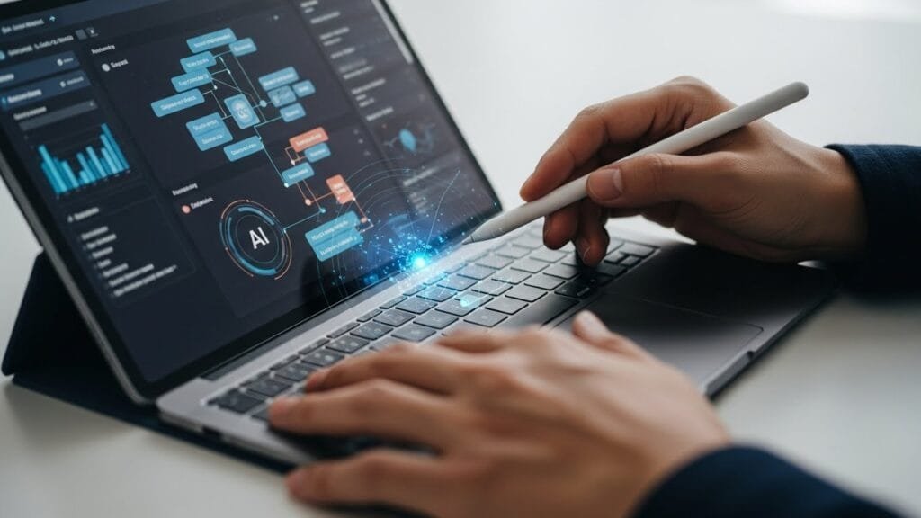 Professional using AI-powered workflow automation tools to boost productivity and streamline tasks
