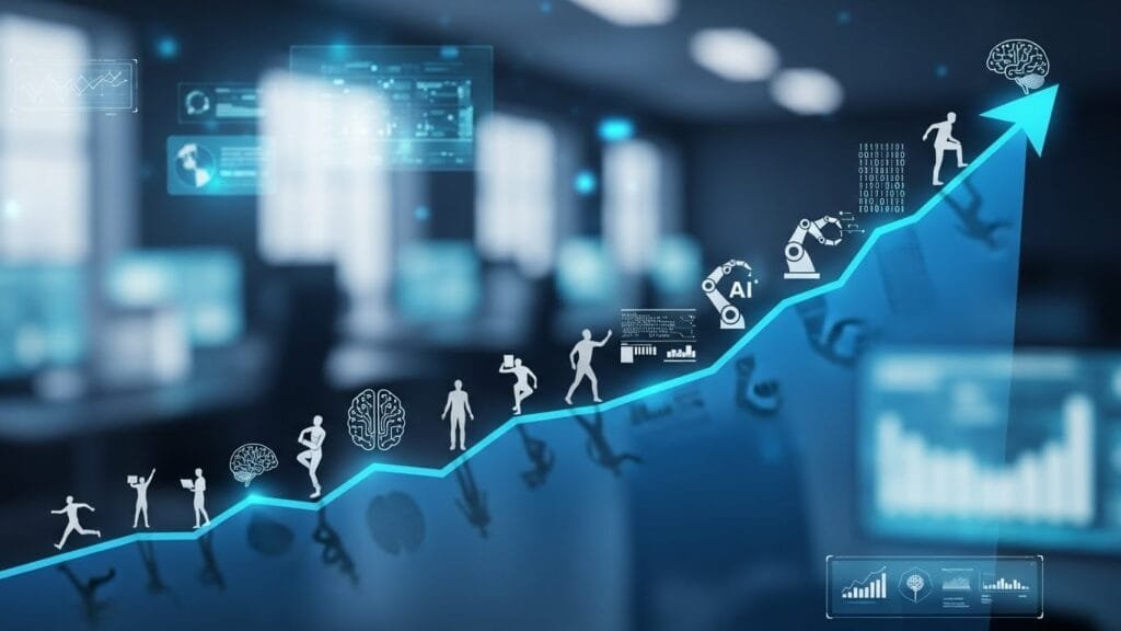 Business productivity growth chart illustrating time savings and efficiency gains from artificial intelligence workplace integration