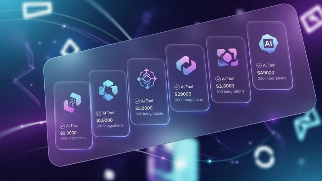 Holographic comparison of top AI productivity tools showing features pricing and integrations
