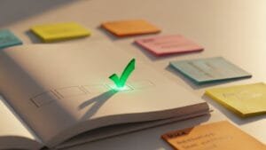 Minimalist checkmark on productivity planner representing micro productivity small wins