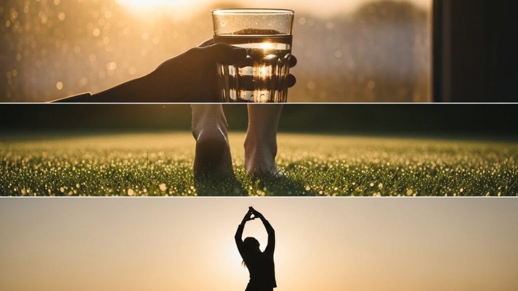 Three essential neuroscience-backed morning routine steps: hydration, sunlight exposure, and movement