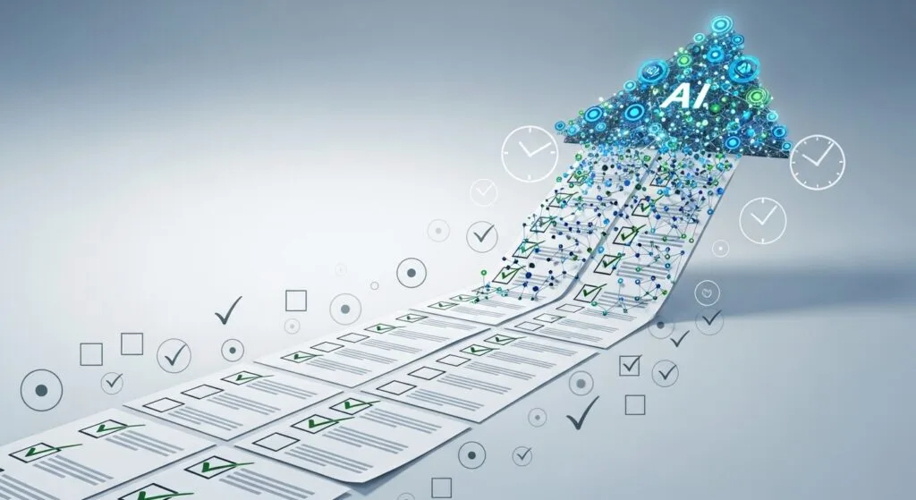 Abstract illustration of productivity gains from AI tools combined with traditional task methods