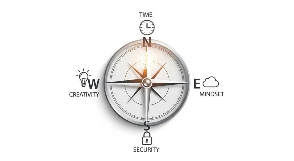 A conceptual compass illustration representing the different paths to finding the perfect focus tool for your work style.